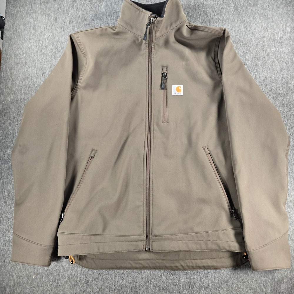 Carhartt Rain Defender Softshell Jacket Mens Medium Brown Fleece Lined Crowley